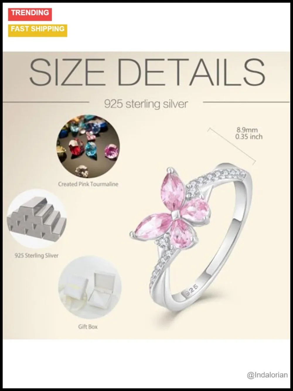 925 Sterling Silver Butterfly Ring Adjustable Infinity Band Women's Jewelry